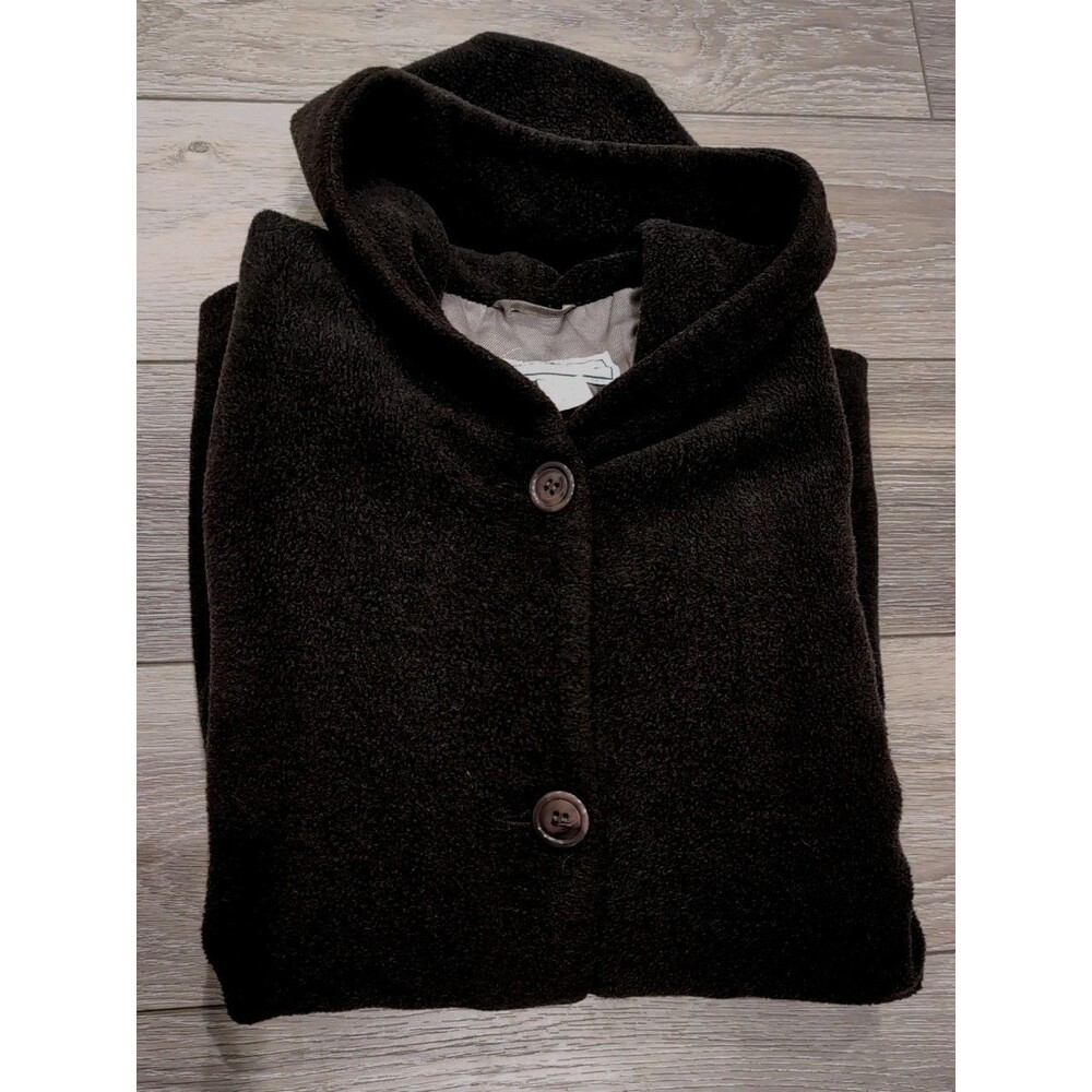 VINTAGE LL BEAN HOODED COAT WOMEN'S SIZE LARGE BROWN WOOL BLEND/FLEECE/LINED